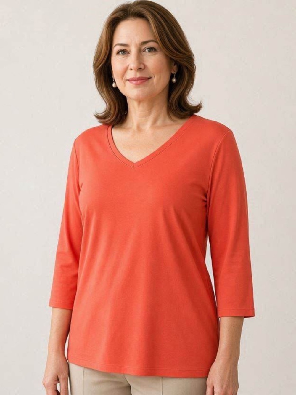 Chico's Coral/orange V-Neck Elbow Sleeve Top